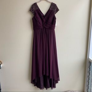 Eliza J Plum Embellished Chiffon Full Length Gown *NEW* Sz. 12
